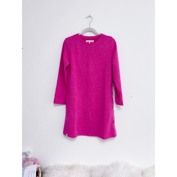 Simply Southern Tops - Women's Simply Southern Pink Ribbed Mini Dress with Buttons, Size S